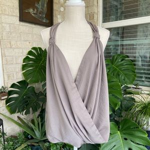 KUT From the Kloth Size Large Grey Taupe Satin Wrap Front Twisted Strap Tank Top